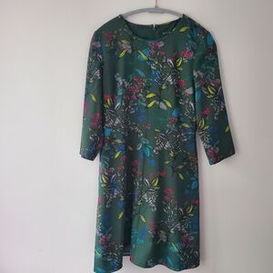 Banana Republic Green Floral Dress 3/4 Sleeve Lined Sz 6 Party Beach Resortwear